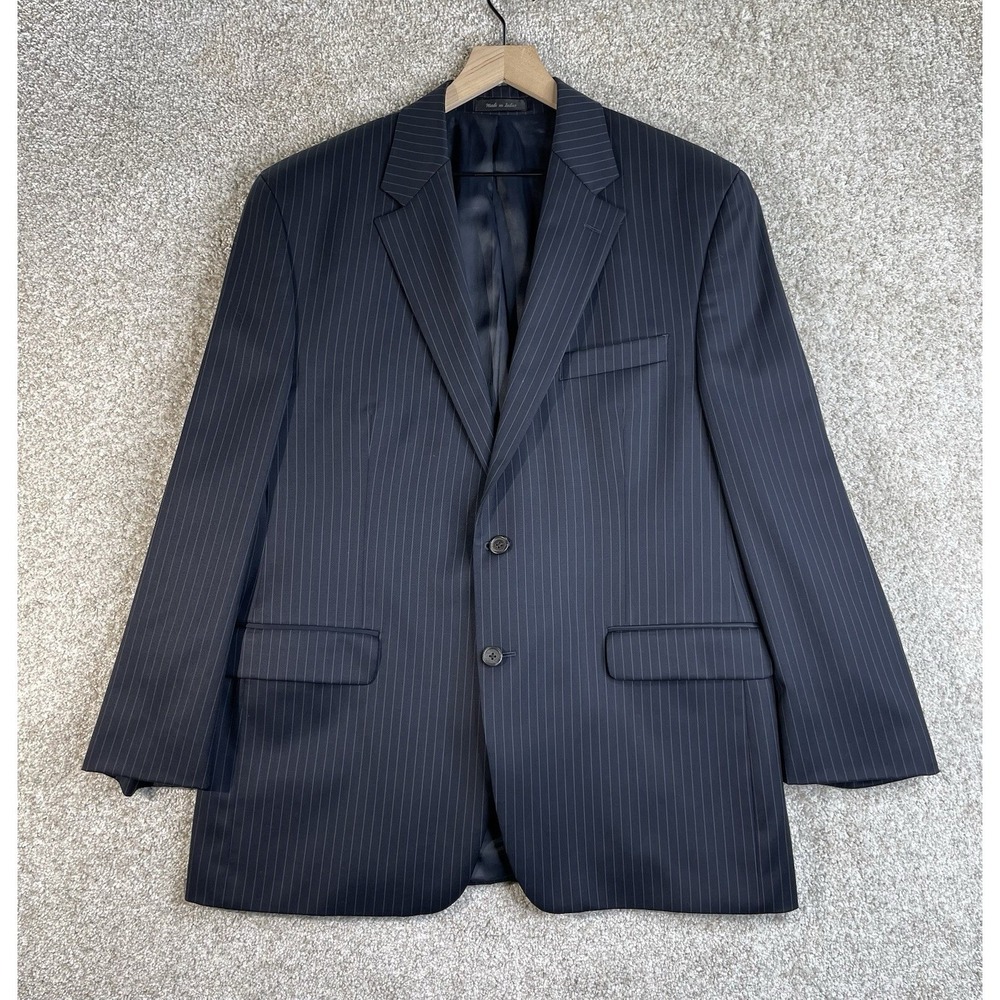 Lauren Ralph Lauren Blazer Sport Coat‎ Men's 43R 100% Wool Black Pinstripe